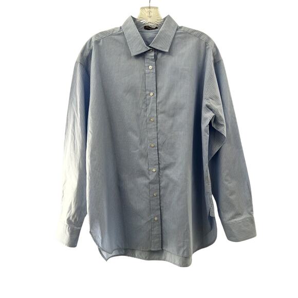 J. McLaughlin Men's Blue Striped Cotton Long Sleeve Button Down Shirt Size Large - Picture 1 of 8